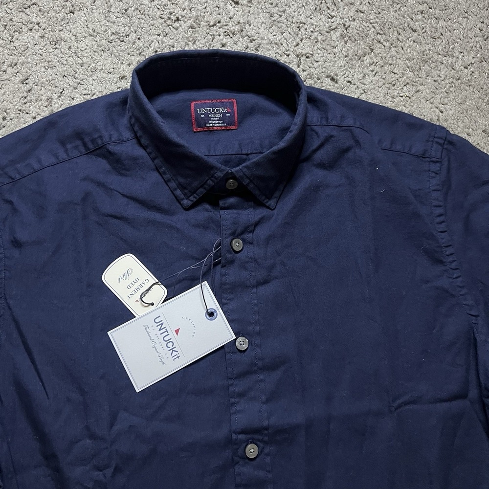 NWT UNTUCKit Men's Performance Short Sleeve Briscoe Button-Down Shirt Navy